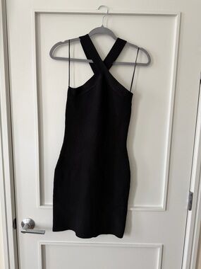 House of Harlow 1960 Black Ribbed Cross-Back Mini Dress